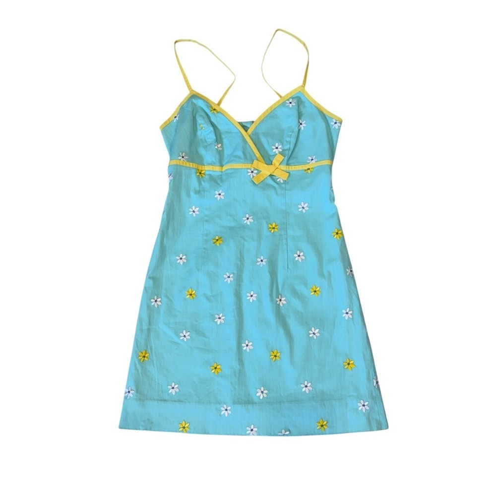VTG Lilly Pulitzer Size 6 Blue Floral Cottagecore Y2K Garden Party Mini Dress